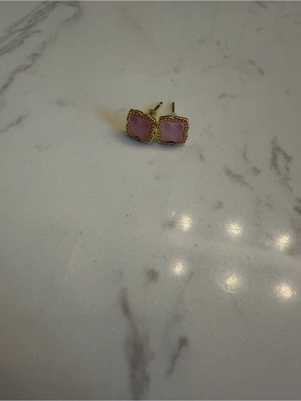 Kendra Scott Pink Square Stone Gold-Trim Stud Earrings